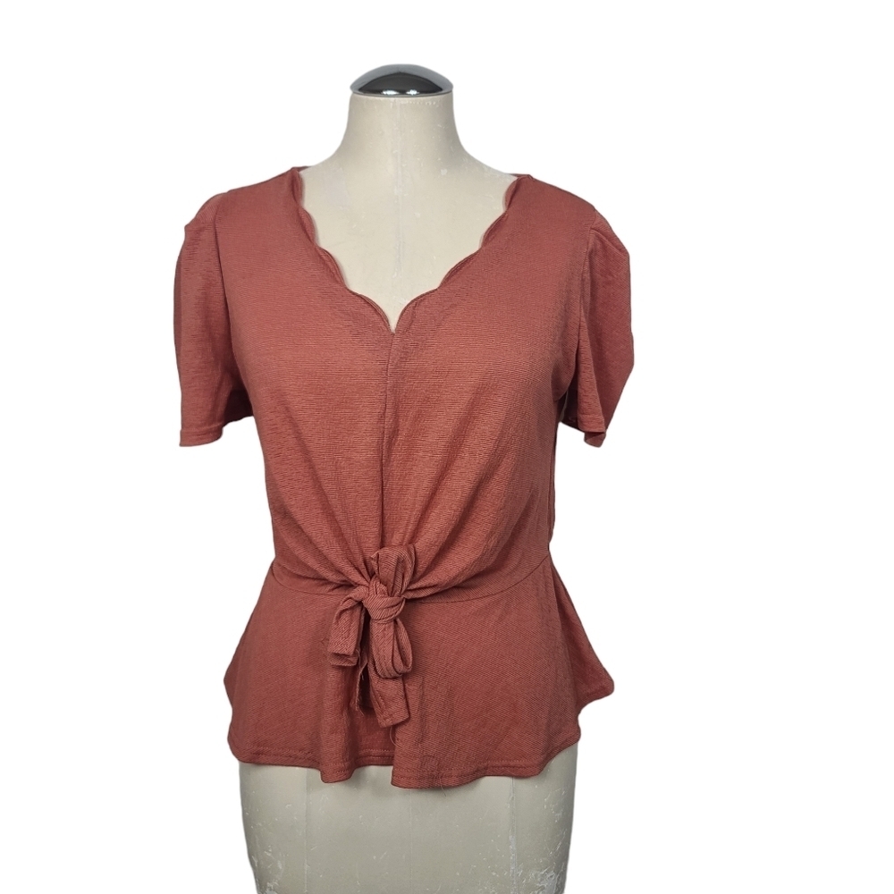 Mine Twist Front Knot Short Sleeve Blouse L